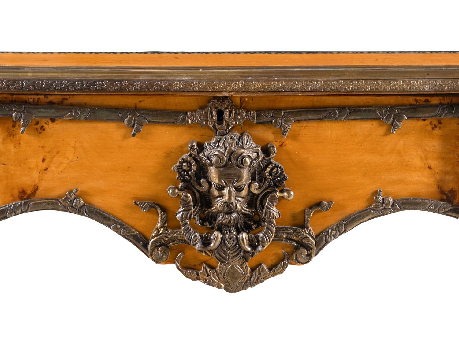 A Louis XV Style Gilt Metal Mounted Burlwood Bureau Plat
