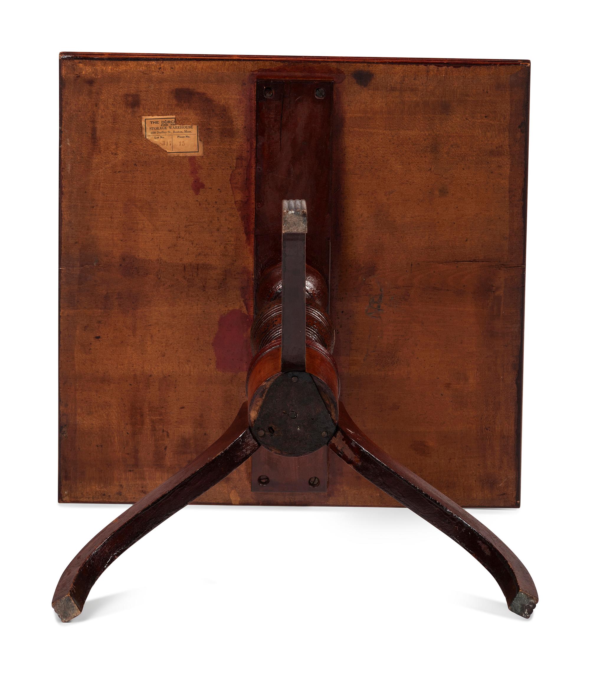 A Federal Red Stained Cherrywood and Maple Candlestand