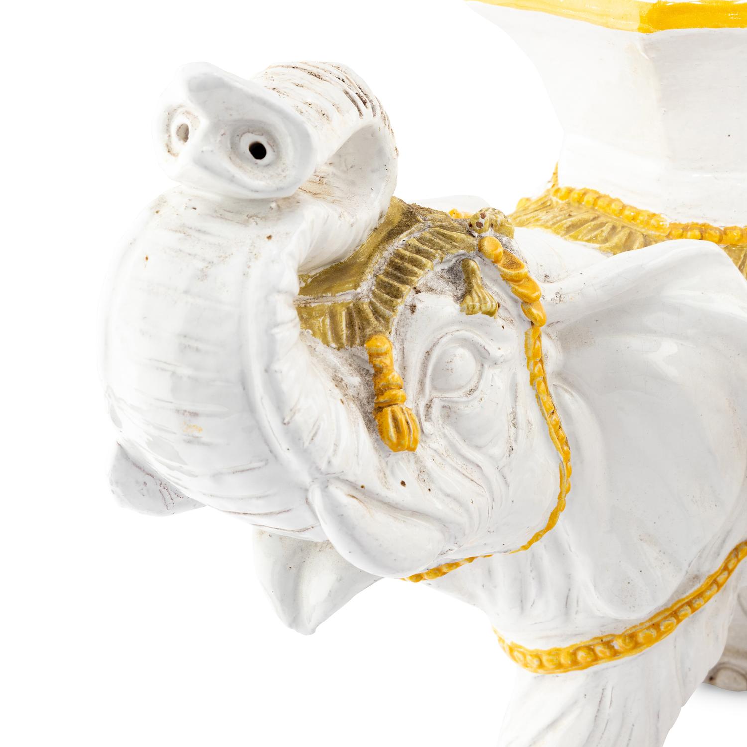 A Pair of Italian Glazed Terracotta Elephant-Form Garden Seats