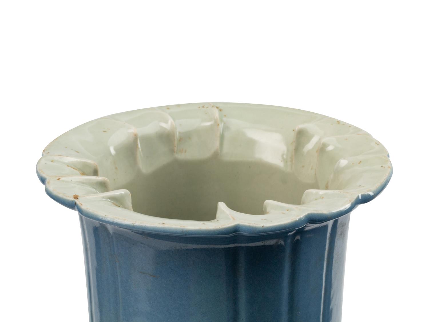 A Pair of Chinese Shouldered Ovoid Blue-Glazed Porcelain Vases