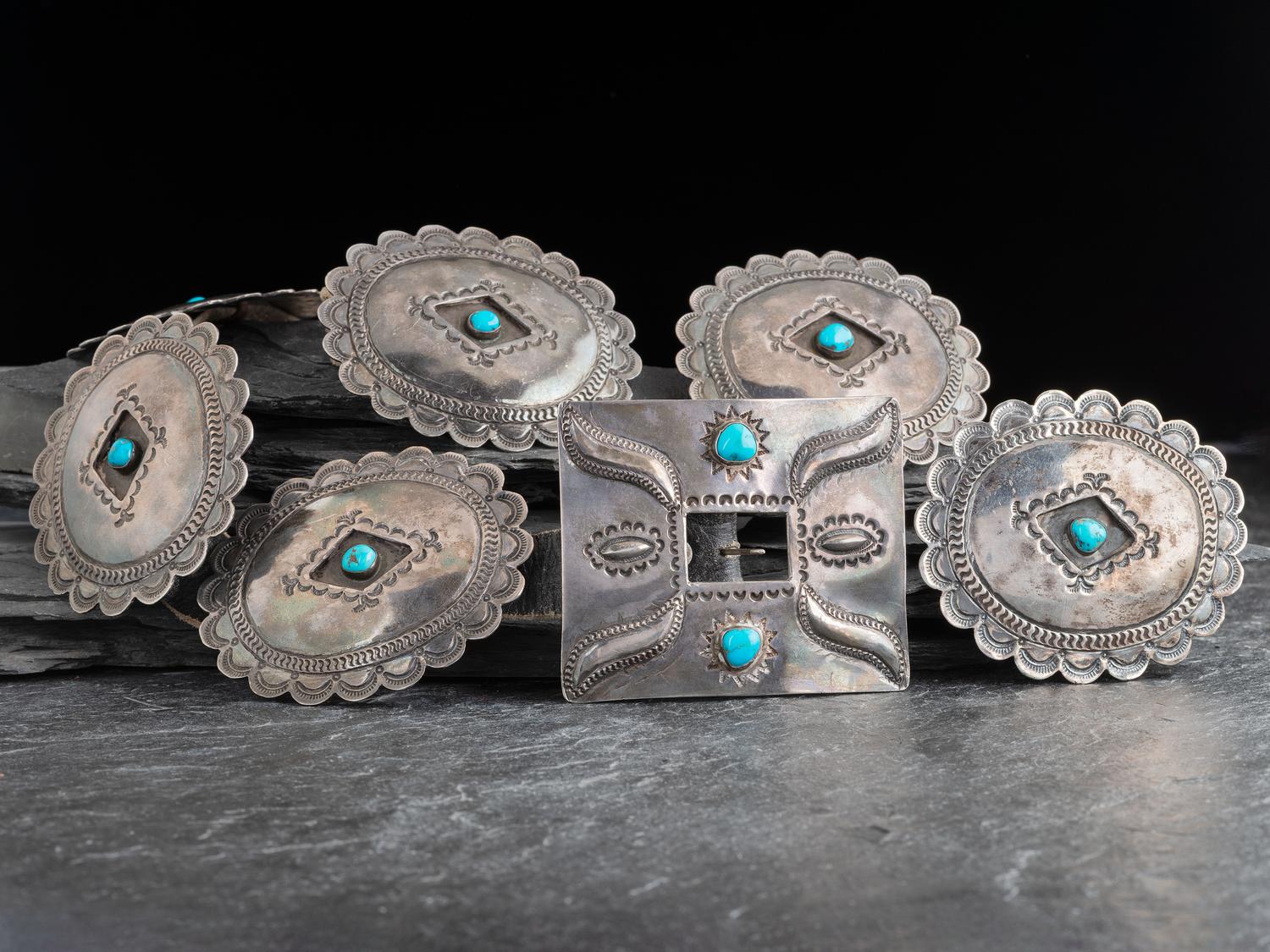 Navajo Silver and Turquoise Concha Belt, PLUS Additional Buckle