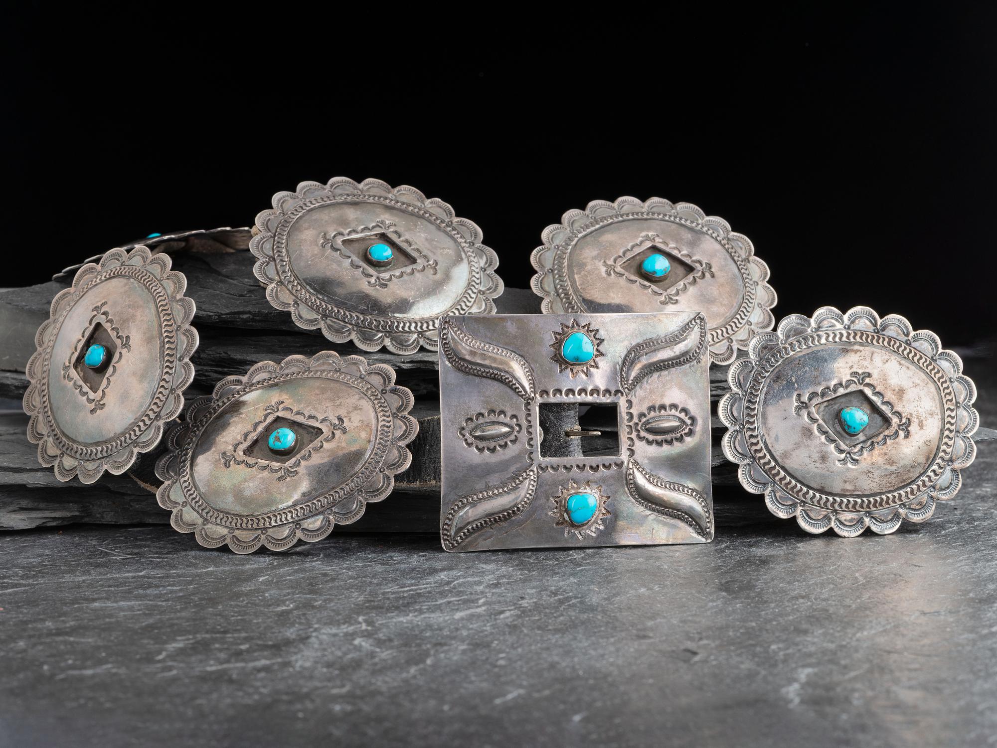 Navajo Silver and Turquoise Concha Belt, PLUS Additional Buckle