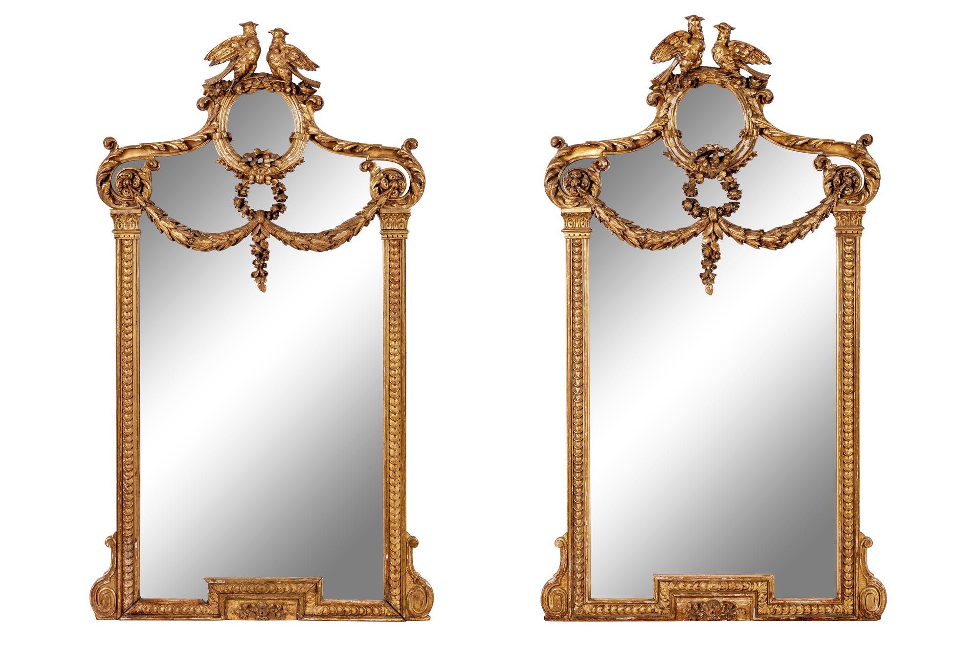 A Pair of Louis XVI Style Giltwood Pier Mirrors