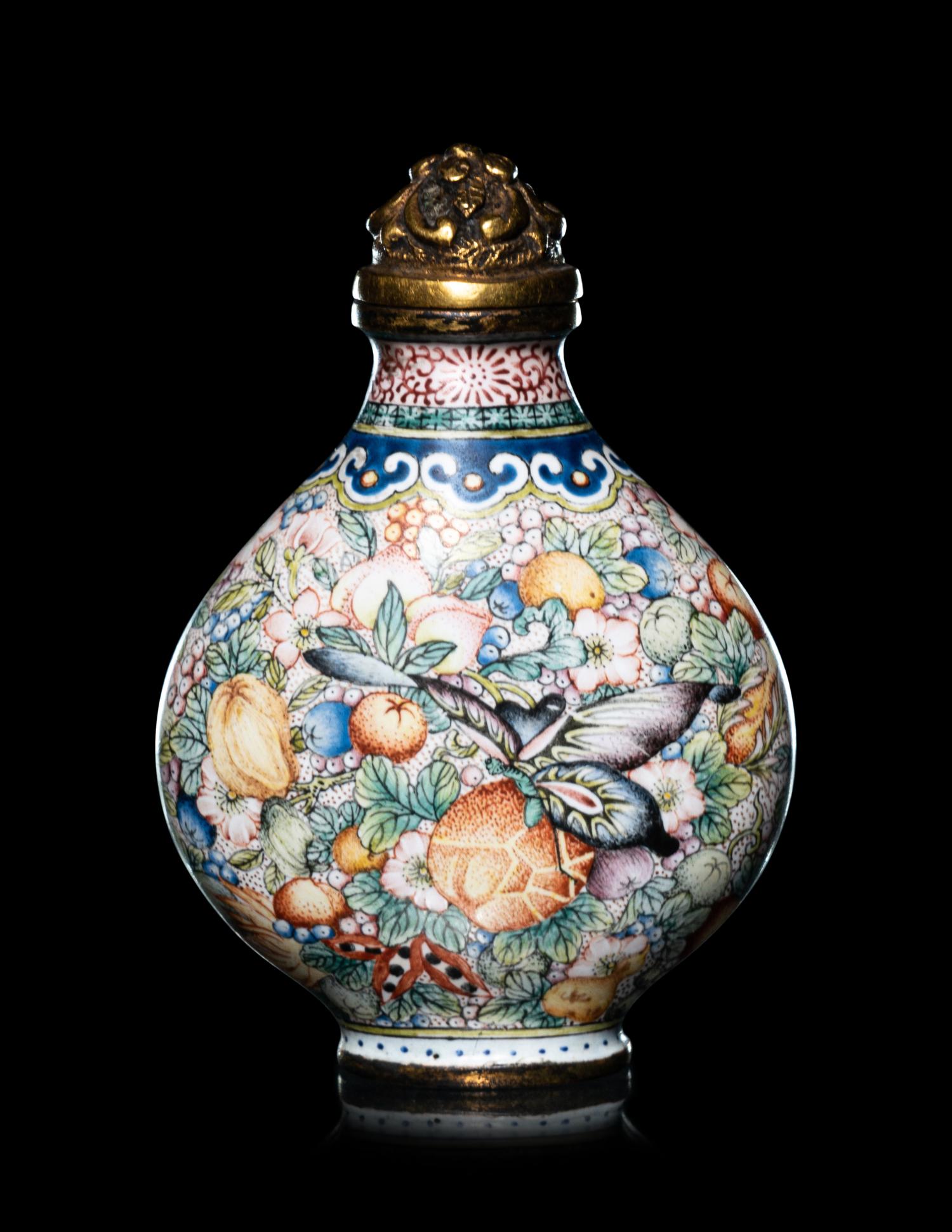 A Set of Six Peking Enamel on Copper Snuff Bottles