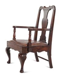 A Queen Anne Elm Armchair with Leather Upholstery