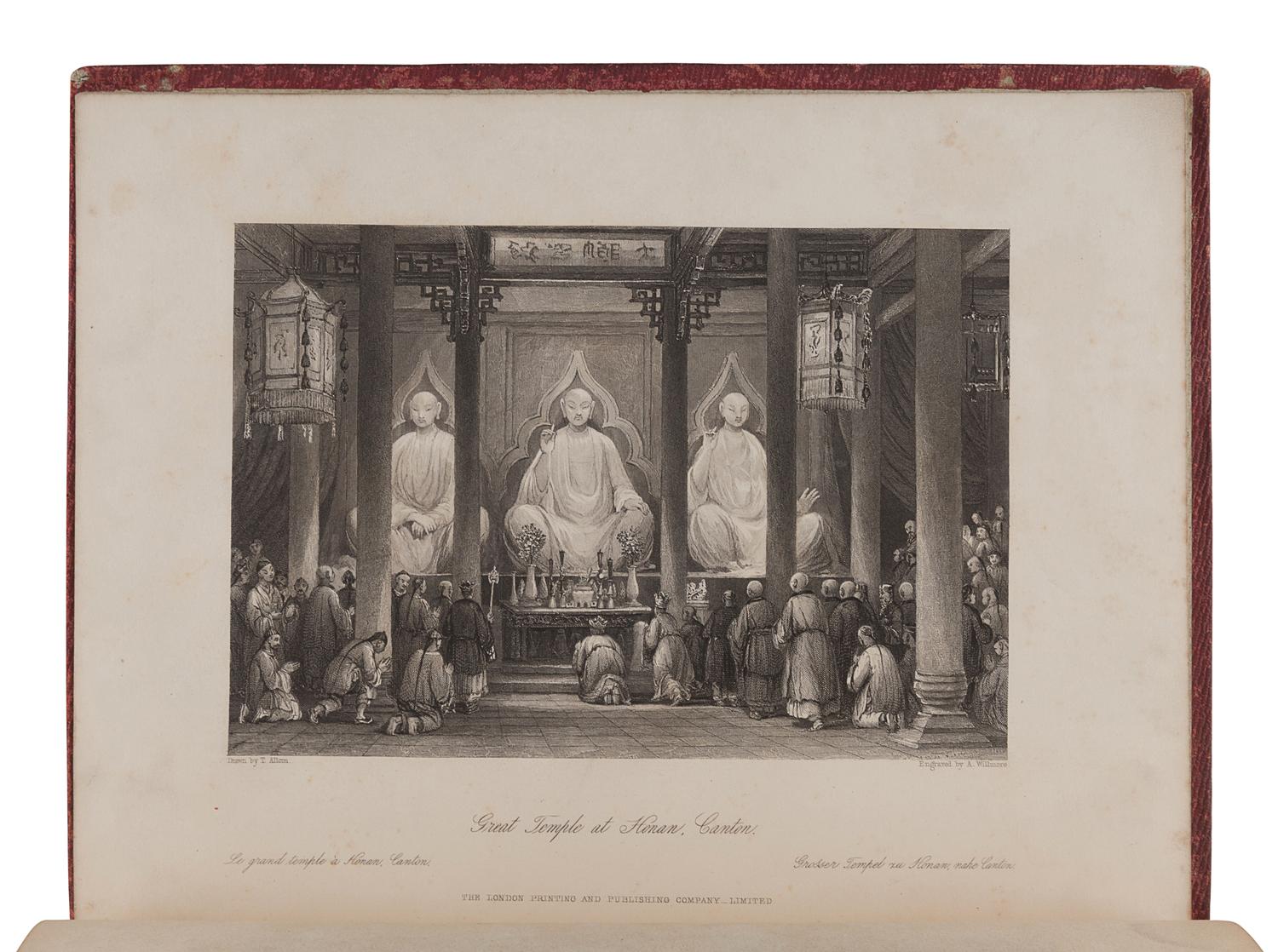 [CHINA -- TRAVEL & EXPLORATION]. ALLOM, Thomas (1804-1872), illustrator. -- WRIGHT, George Newenham (1794-1877). China in a Series of Views, Displaying the Scenery, Architecture, and Social Habits, of that Ancient Empire. London: Fisher, Son & Co., preface dated 1843.