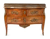 A Louis XV Gilt Bronze Mounted Tulipwood Marble-Top Commode