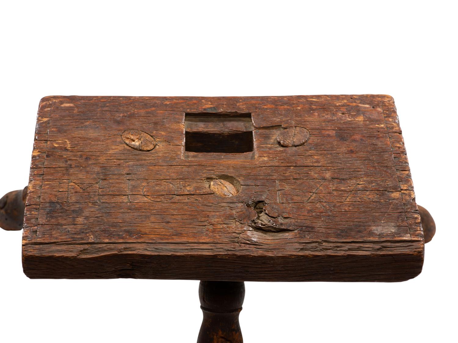 [AMERICANA]. 4 items fashioned in wood, incl. canteens & a footstool. Ca 18th-19th century.