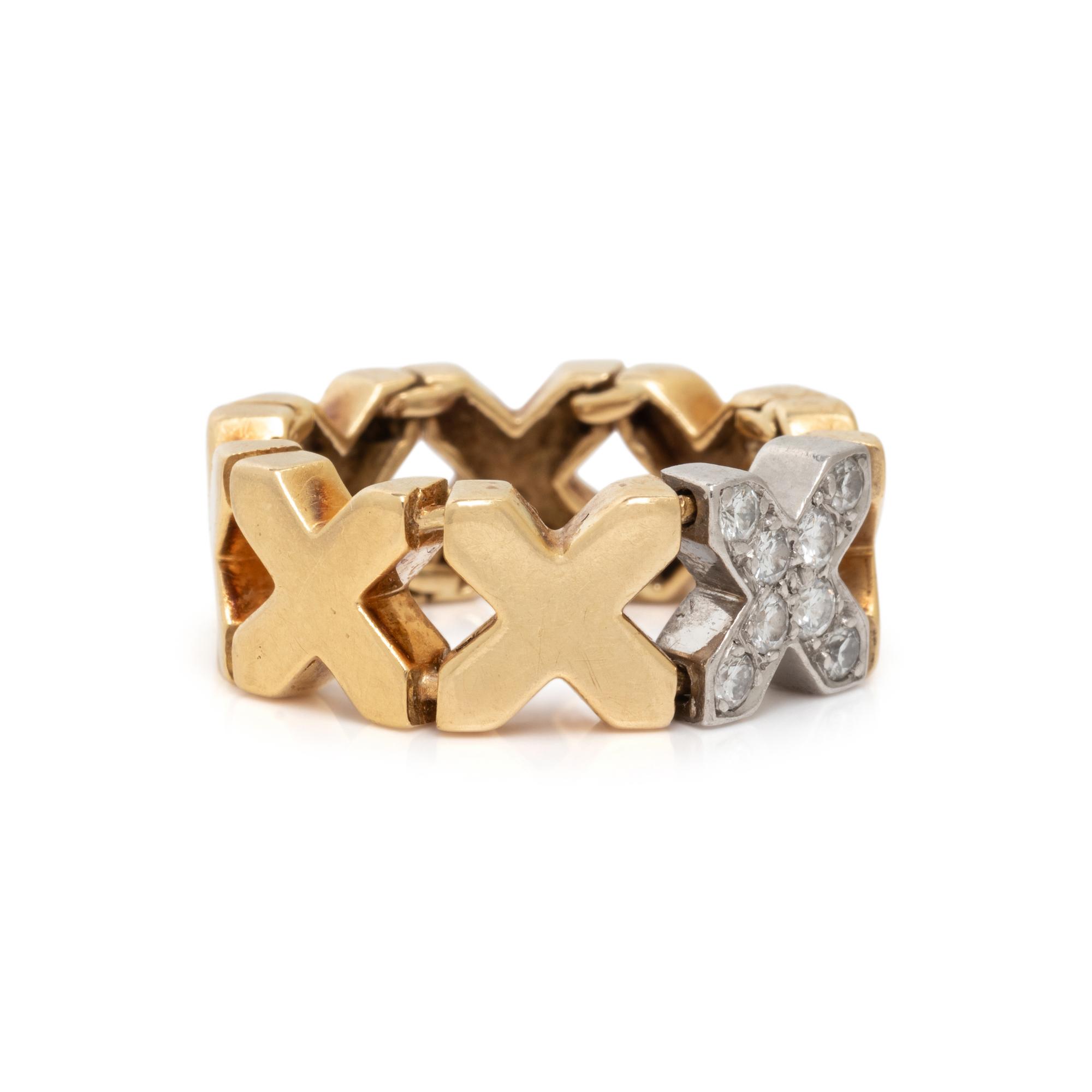 TIFFANY & CO., YELLOW GOLD, PLATINUM AND DIAMOND 'X' RING
