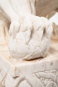 A Pair of Chinese Carved Marble Buddhistic Lions
