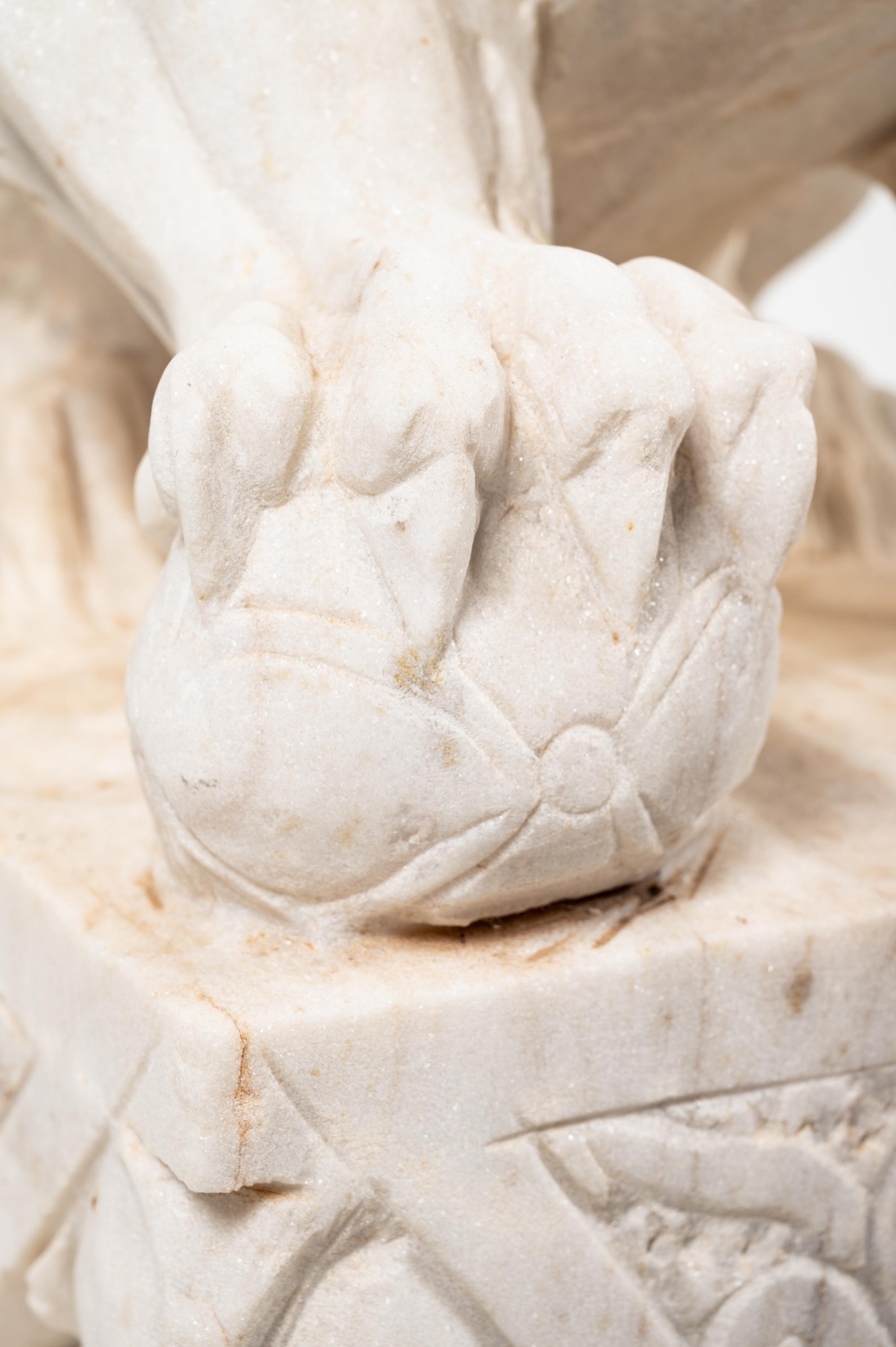 A Pair of Chinese Carved Marble Buddhistic Lions