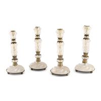 A Set of Four Baroque Style Metal Mounted Rock Crystal Candlesticks
