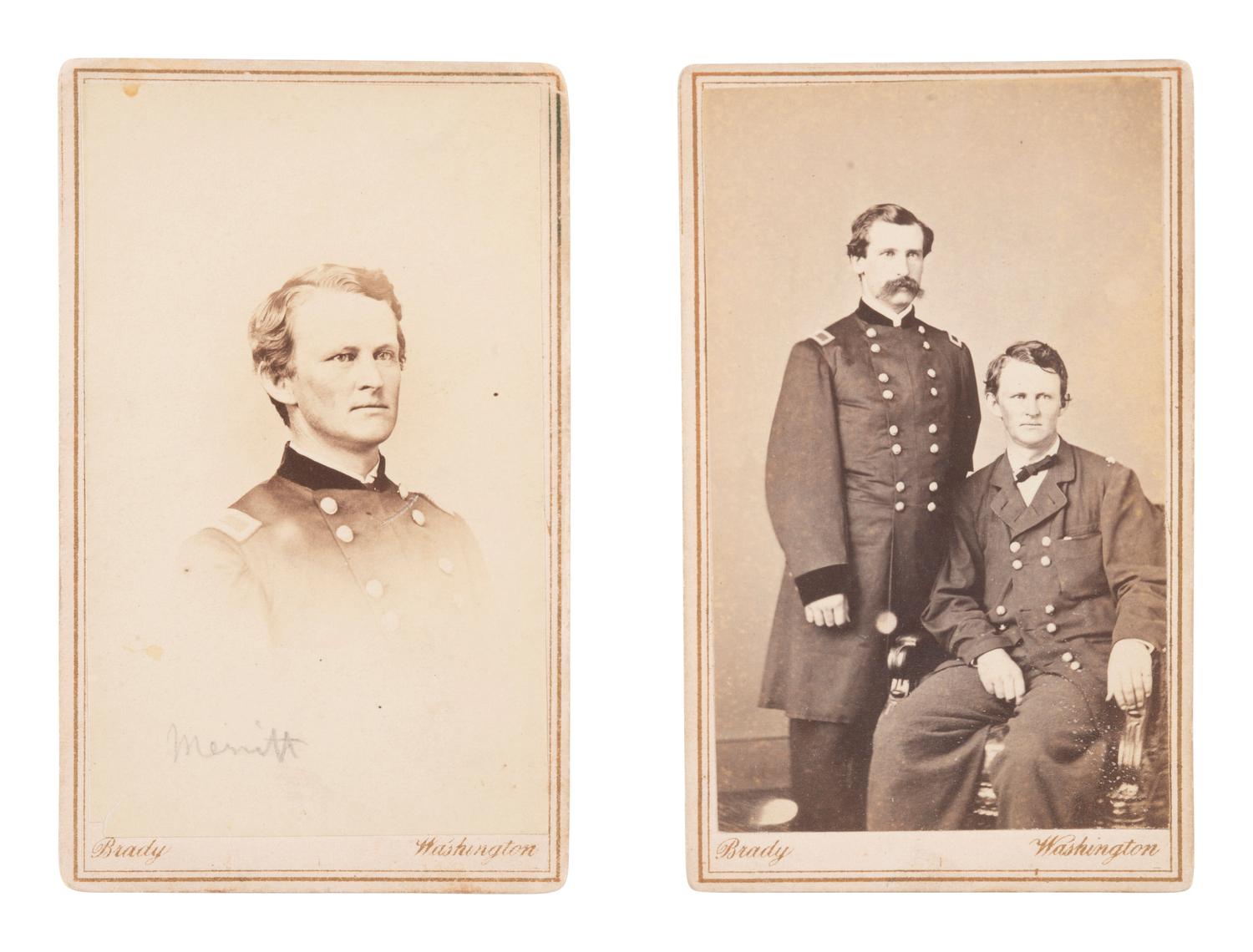 [CIVIL WAR - CAVALRY]. BRADY, Mathew (1822-1896), photographer. A group of 2 CDVs of General Wesley Merritt. Washington, DC.