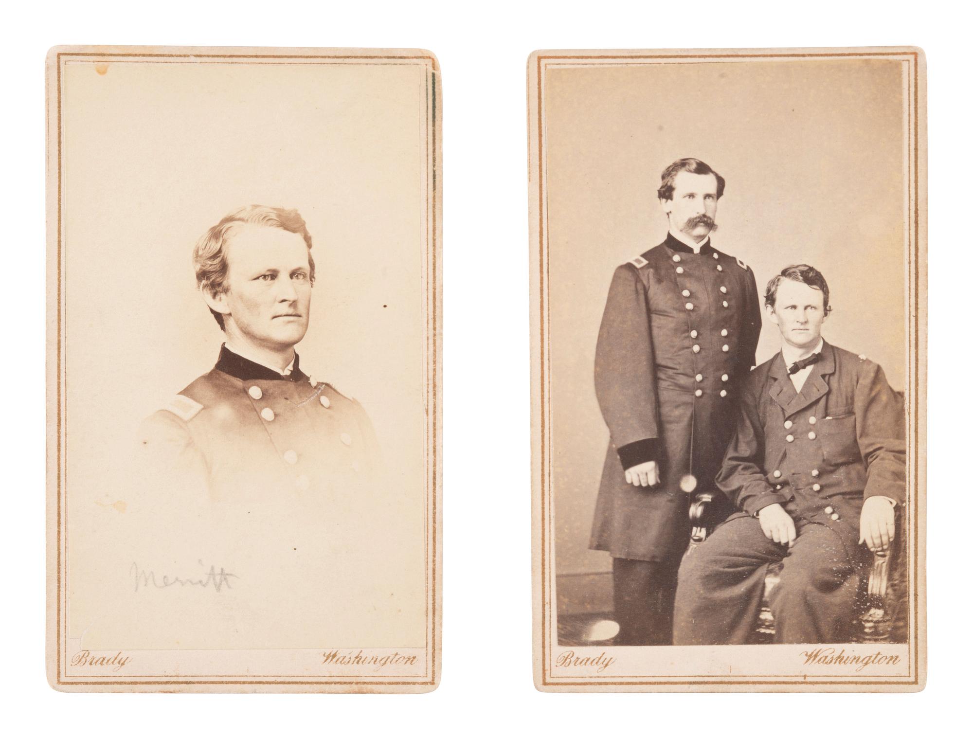 [CIVIL WAR - CAVALRY]. BRADY, Mathew (1822-1896), photographer. A group of 2 CDVs of General Wesley Merritt. Washington, DC.