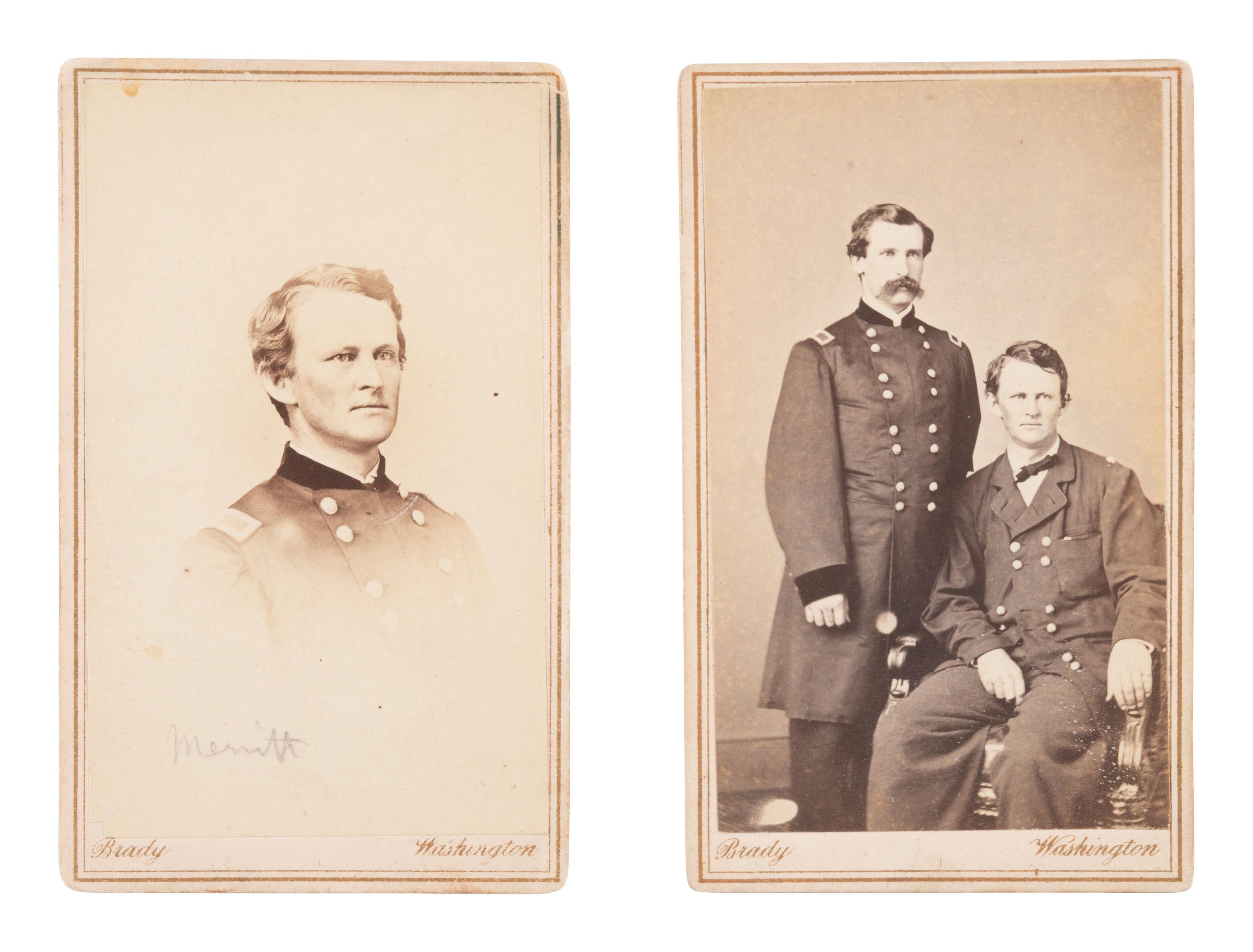 [CIVIL WAR - CAVALRY]. BRADY, Mathew (1822-1896), photographer. A group of 2 CDVs of General Wesley Merritt. Washington, DC.