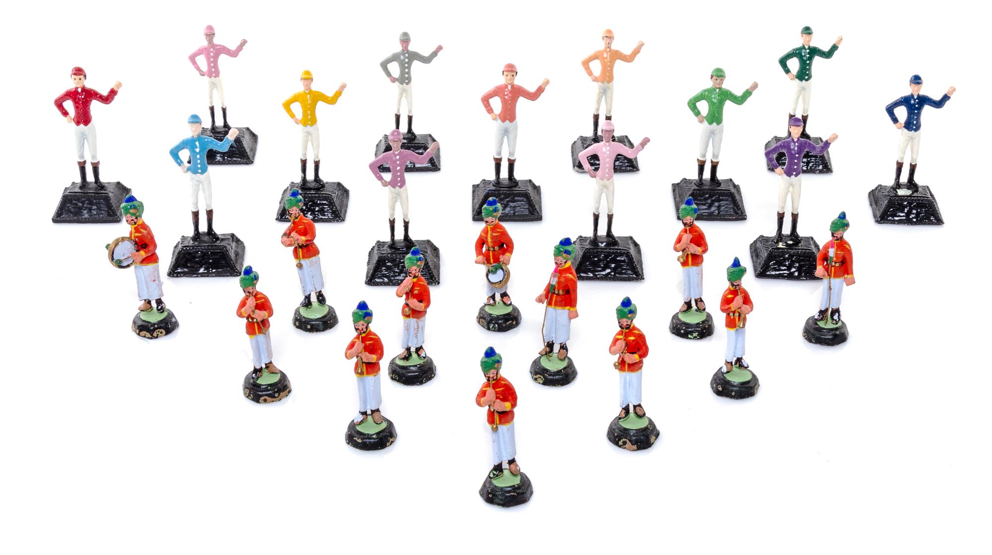 A Collection of Painted Lead Soldiers and Jockey Figures Height of first 2 1/2 inches.