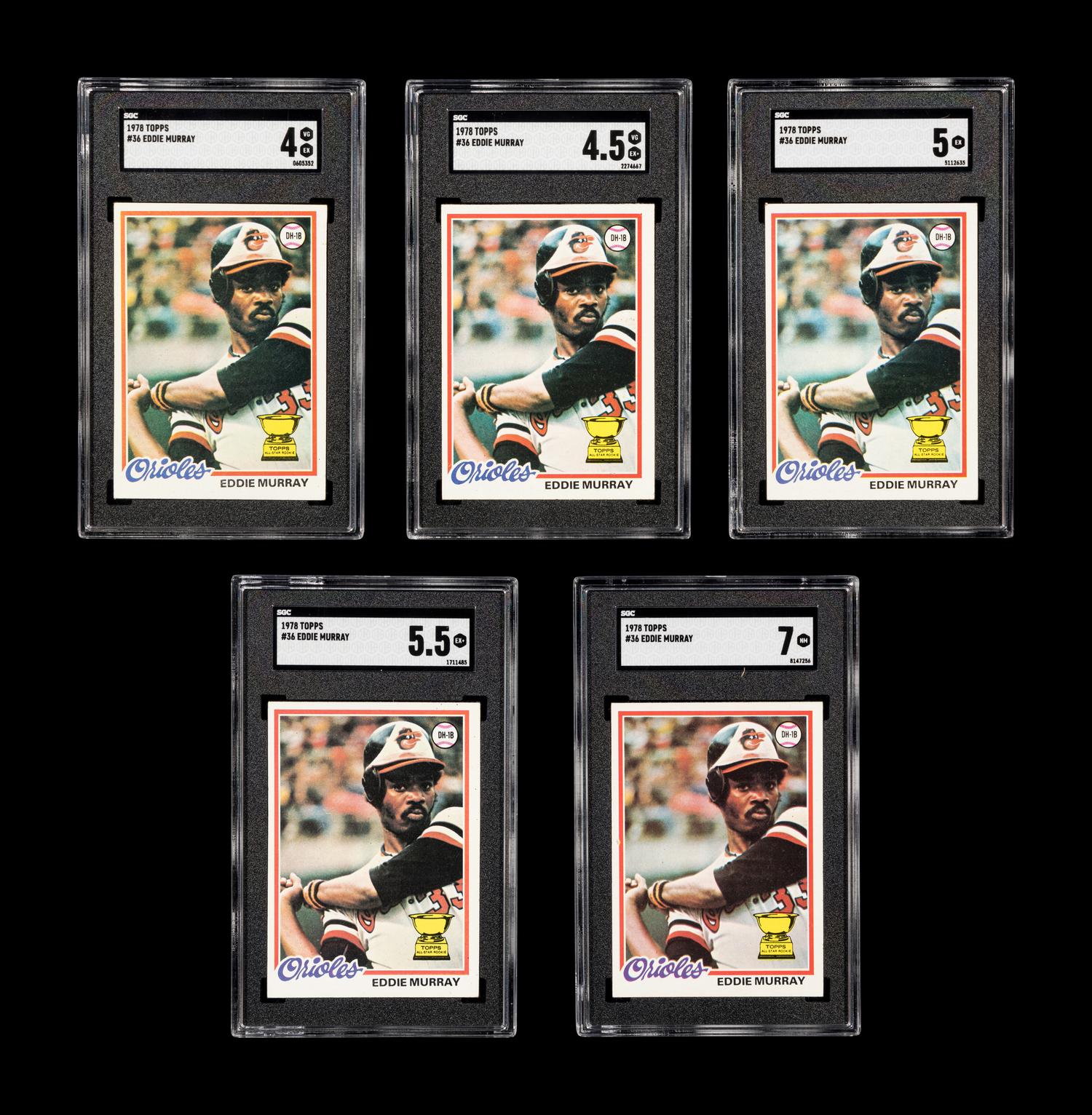 A Group of Five SGC Graded 1978 Topps Eddie Murray Rookie Baseball Cards No. 36,