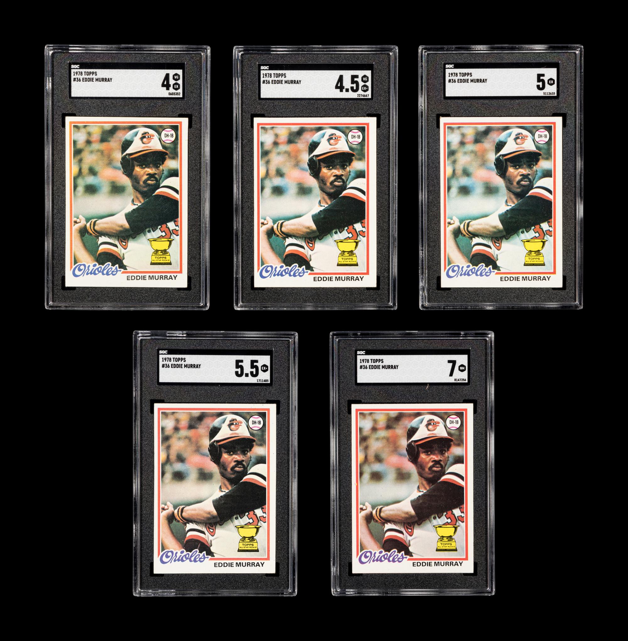 A Group of Five SGC Graded 1978 Topps Eddie Murray Rookie Baseball Cards No. 36,