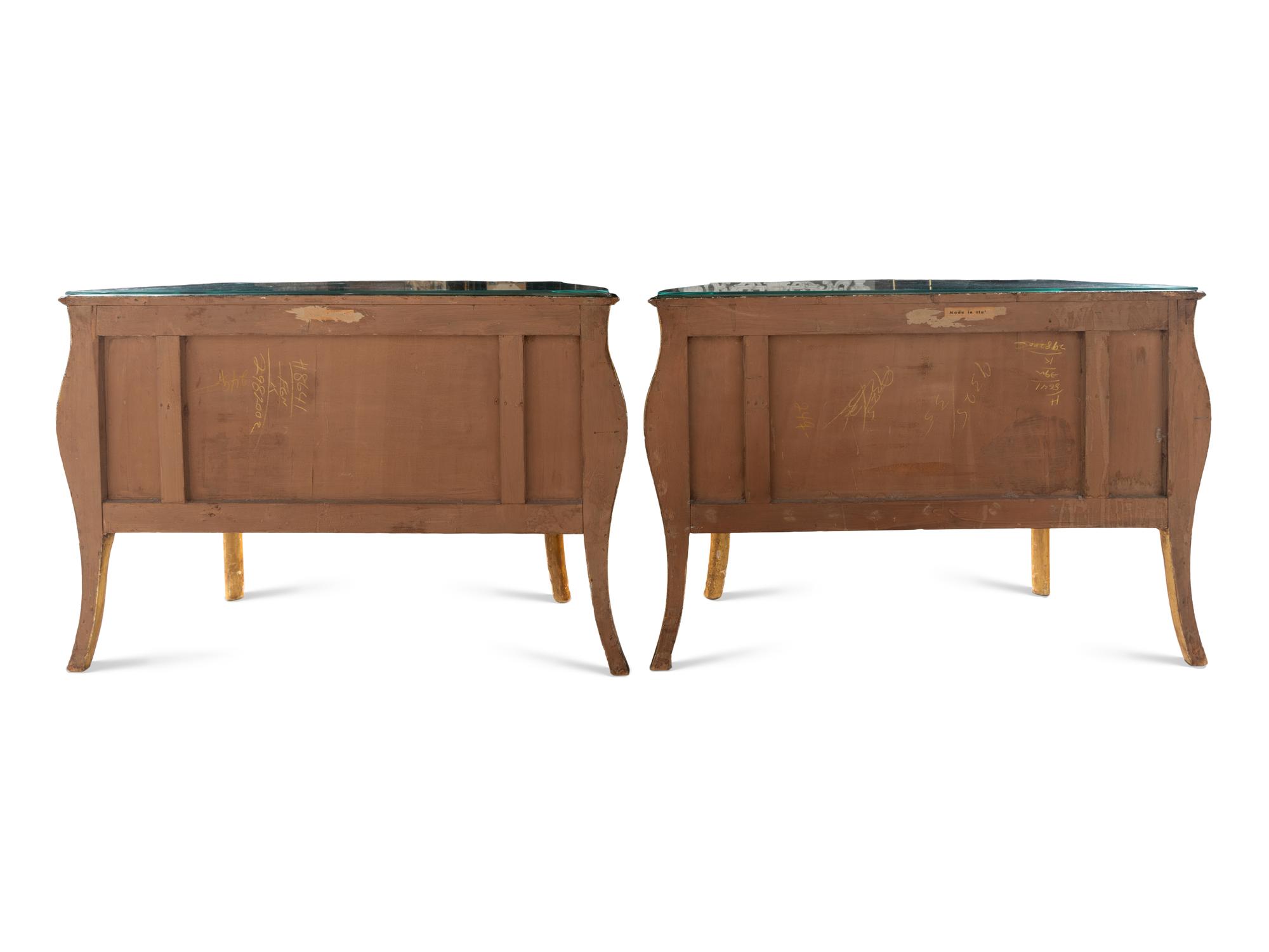 A Pair of Louis XV Style Polychrome Painted Bombé Commodes