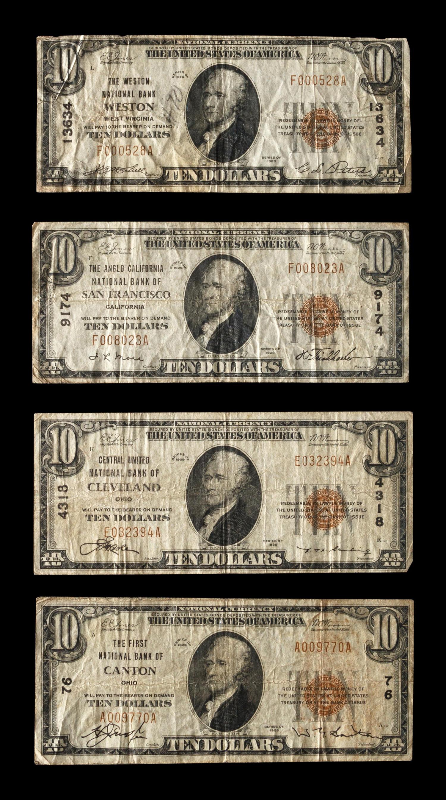 A Group of Four Series 1929 National Bank: Type 1 $10 Notes
