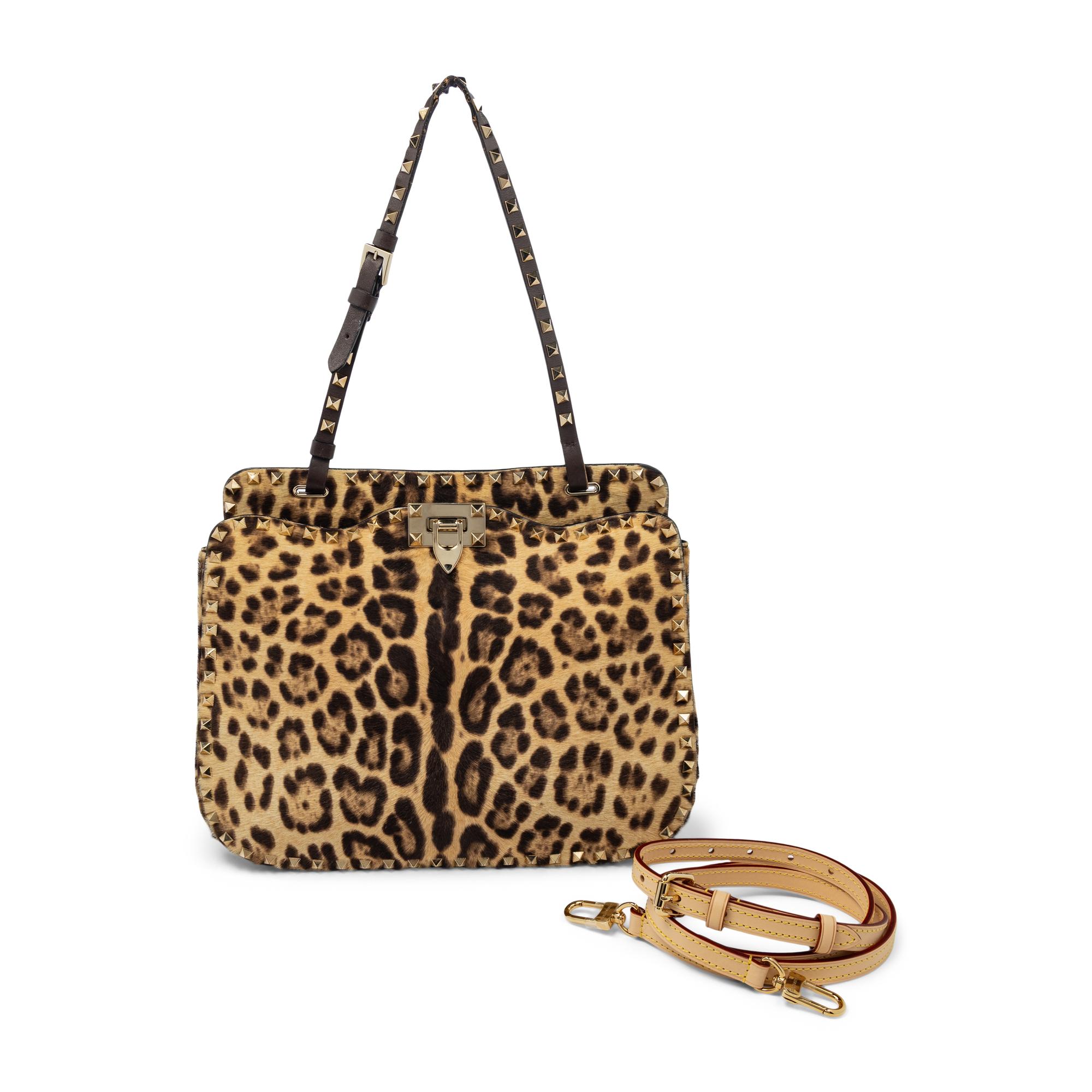 VALENTINO, JAGUAR-PRINT PONY ROCKSTUD BAG