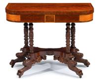 Classical mahogany inlaid folding top games table new york, early 19th century