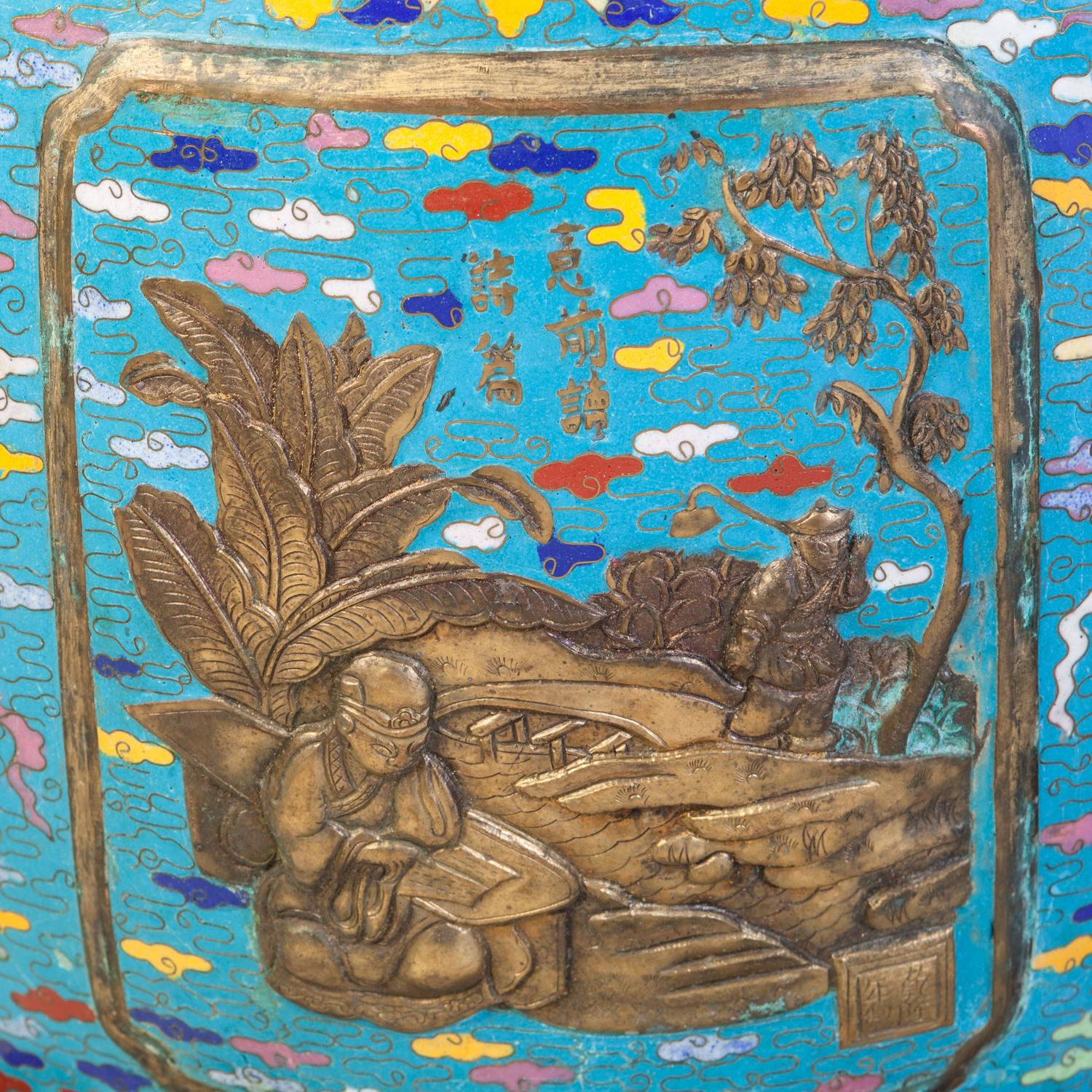 A Pair of Large Chinese Export Cloisonné Fish Bowls and Stands