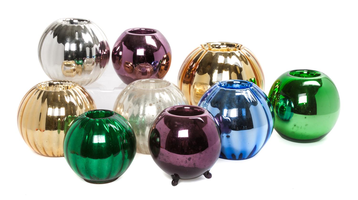 A Collection of Nine Mercury Glass Vases Height of tallest 7 3/4 inches.