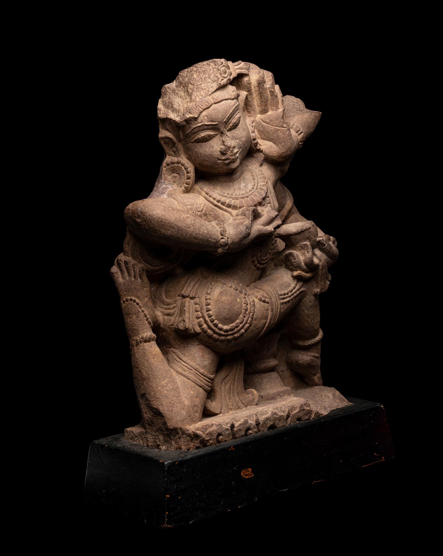 An Indian Sandstone Carving of a Female Deity