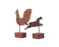 Two Sheet Iron Weathervanes: Horse and Rooster