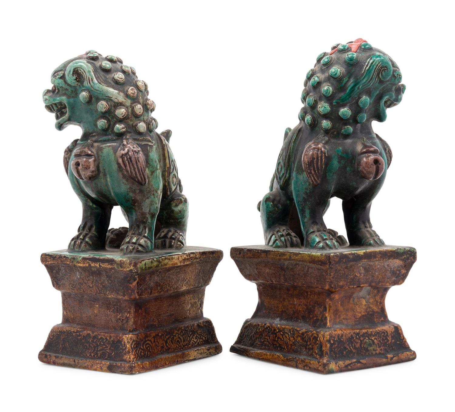 A Pair of Chinese Glazed Pottery Temple Guardians