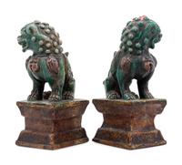 A Pair of Chinese Glazed Pottery Temple Guardians