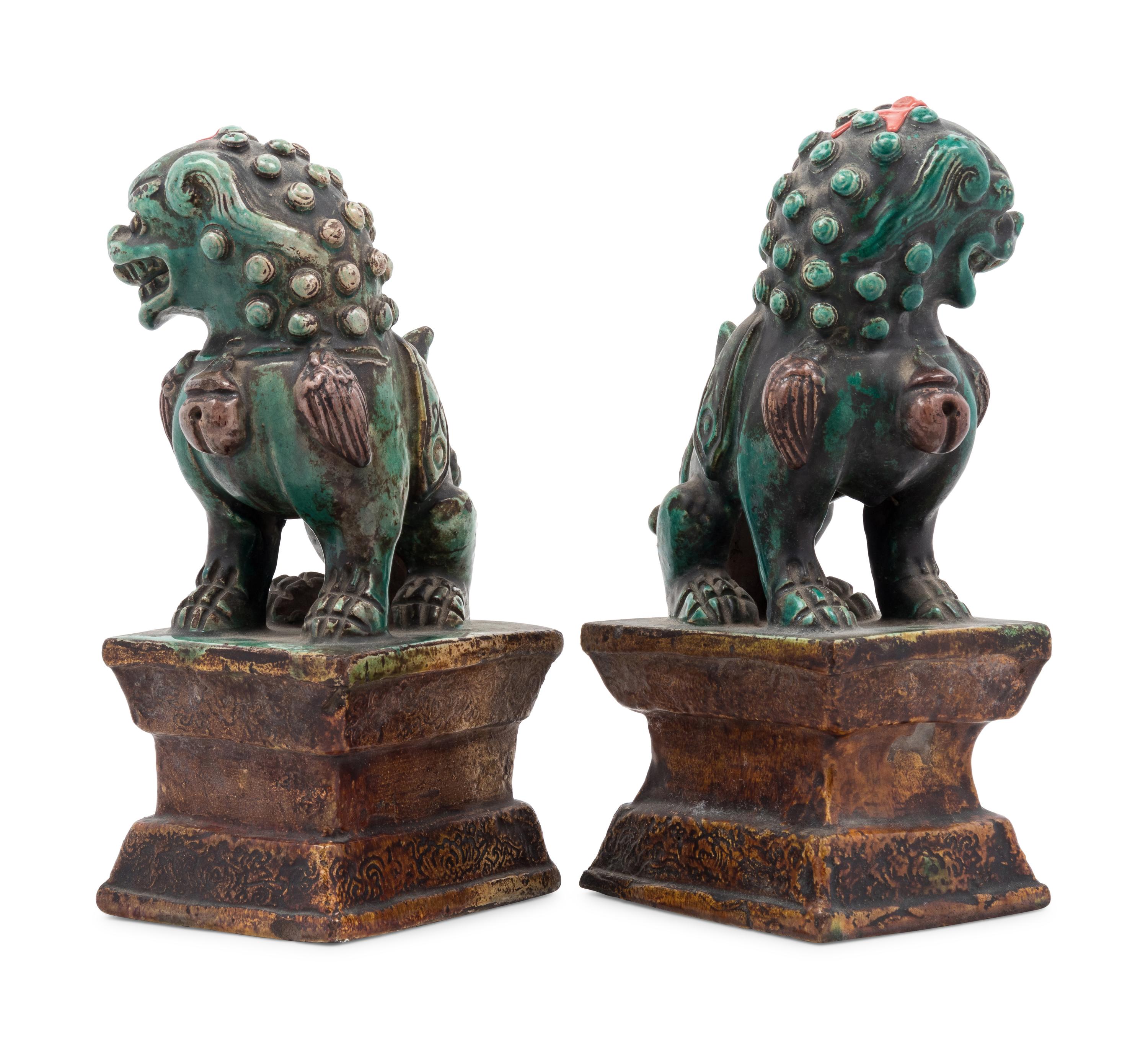 A Pair of Chinese Glazed Pottery Temple Guardians