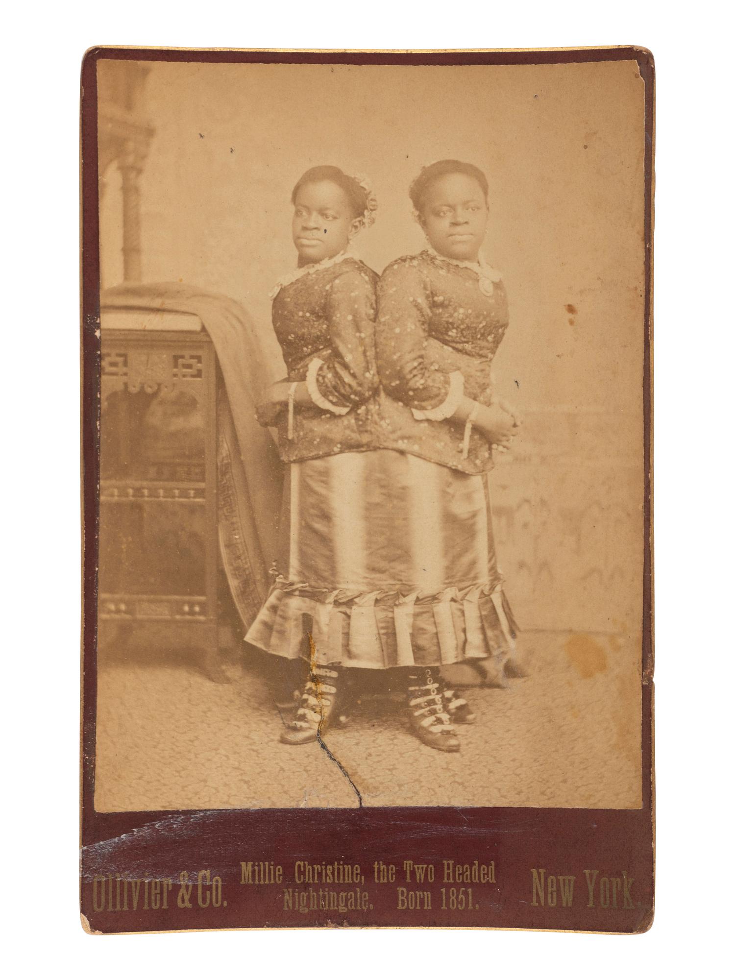 [MUSIC] 3 photos of female singers, incl. cabinet card of conjoined twins Millie and Christine MCKOY