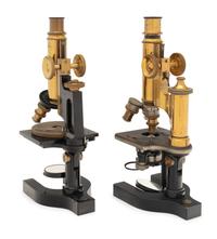 Two Bausch & Lomb Brass and Black Lacquered Microscopes