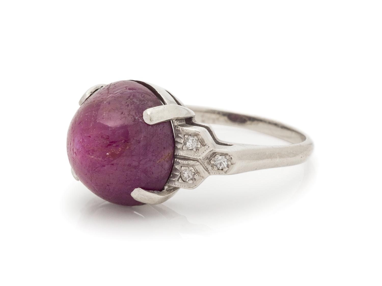 A 14 Karat White Gold, Star Ruby and Diamond Ring,