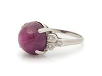 A 14 Karat White Gold, Star Ruby and Diamond Ring,