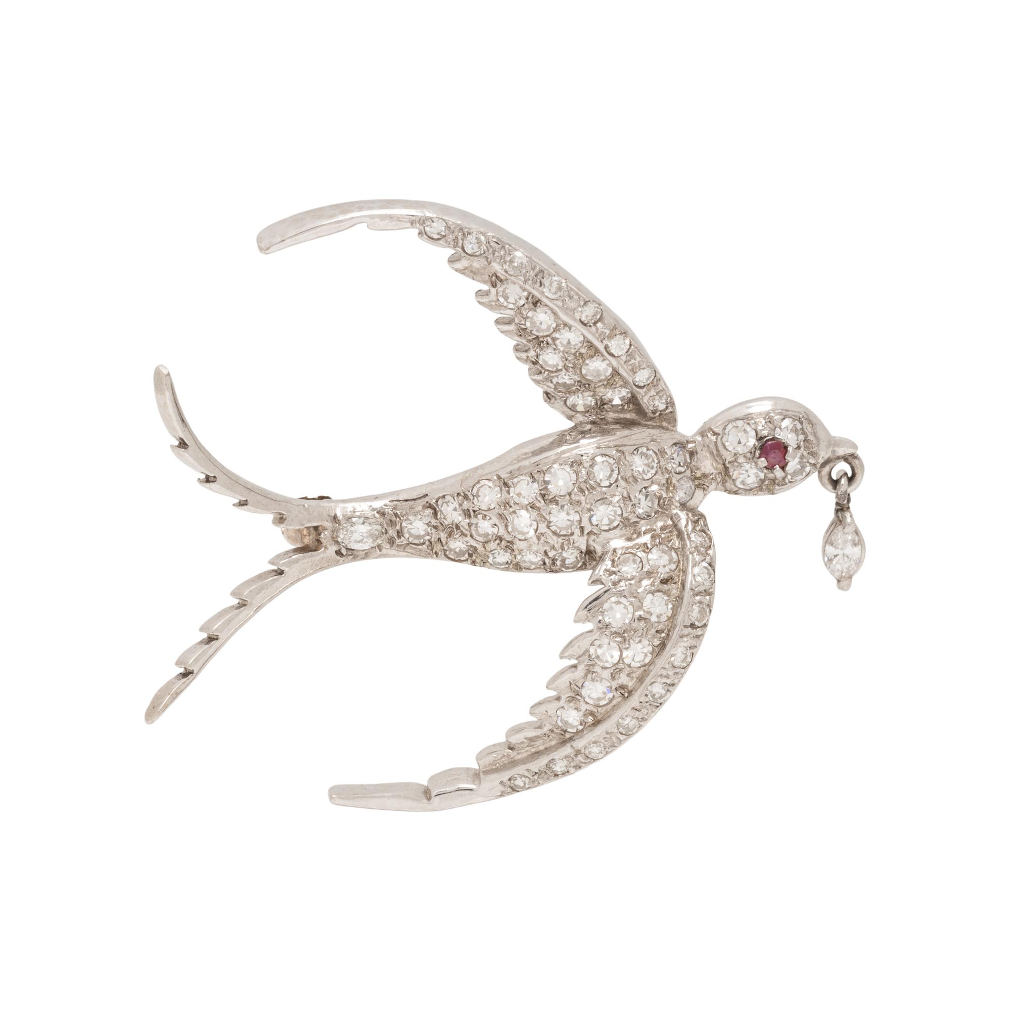WHITE GOLD AND DIAMOND SWALLOW BROOCH