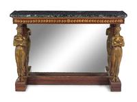 An Empire Style Gilt Bronze Mounted Mahogany and Mirrored Marble-Top Pier Table