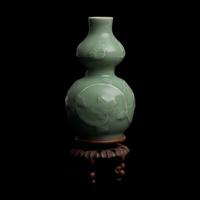 A Japanese Celadon-Glazed Double Gourd Vase, Seifu Yohei III, and Two Kogo, Suwa Sozan