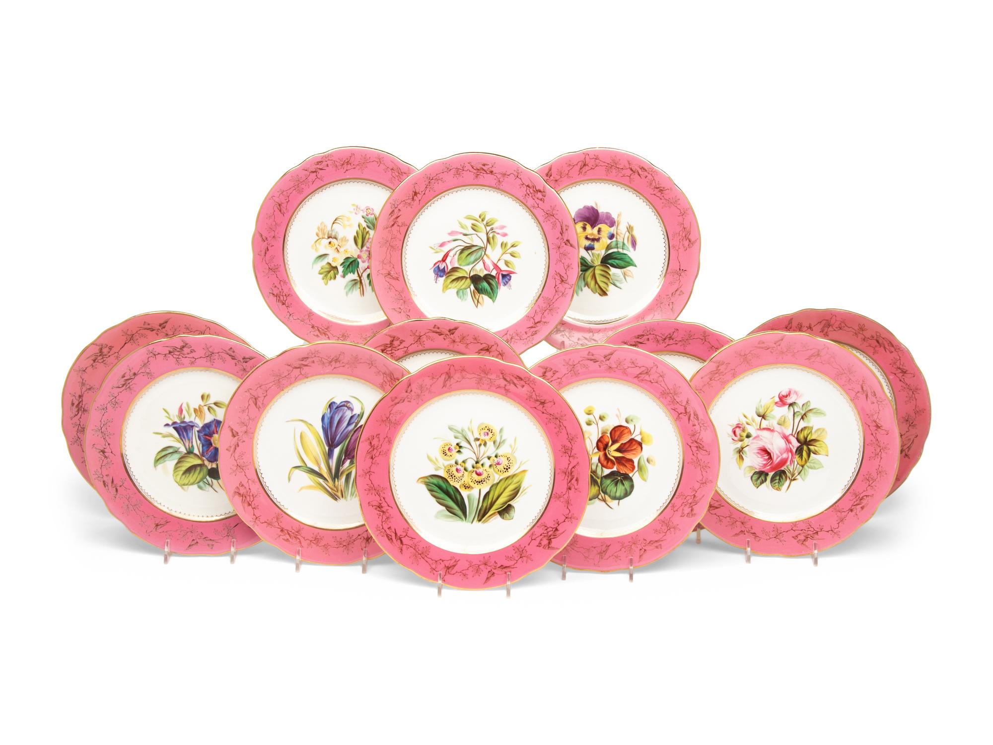 A Set of Twelve Painted Porcelain Dessert Plates