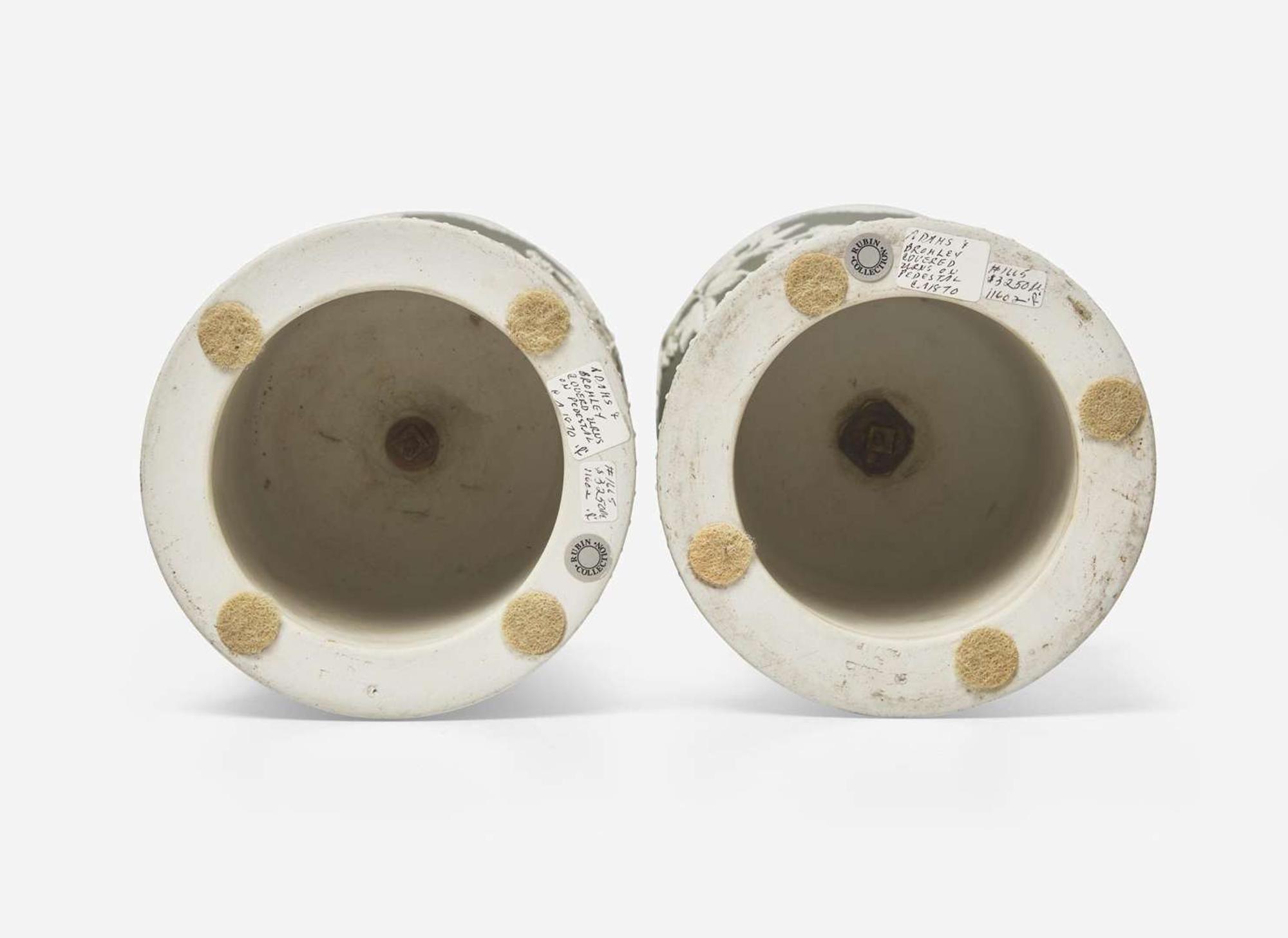 A Pair of Adams & Bromley Green Dip Jasperware Potpourri and Covers, UK, circa 1880