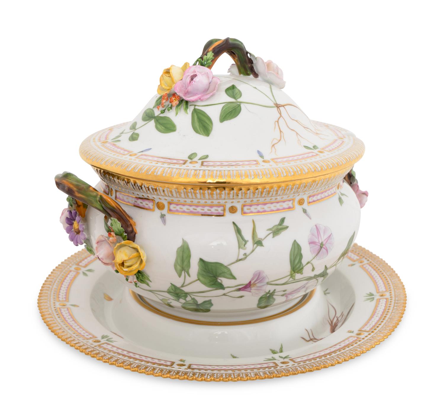A Royal Copenhagen Flora Danica Porcelain Soup Tureen, Cover and Stand