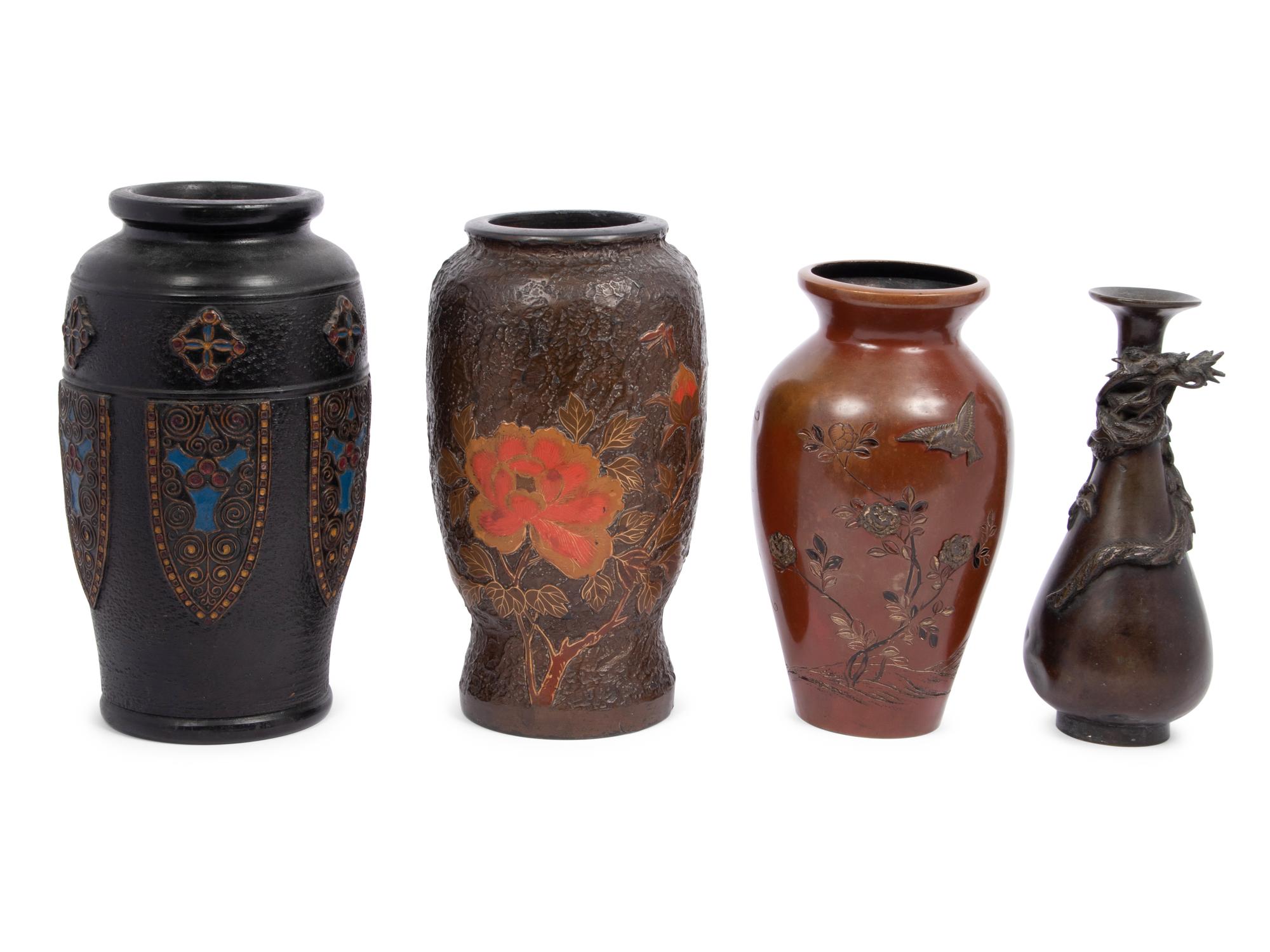 Four Japanese Mixed-Metal Vases