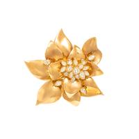 YELLOW GOLD AND DIAMOND FLOWER BROOCH