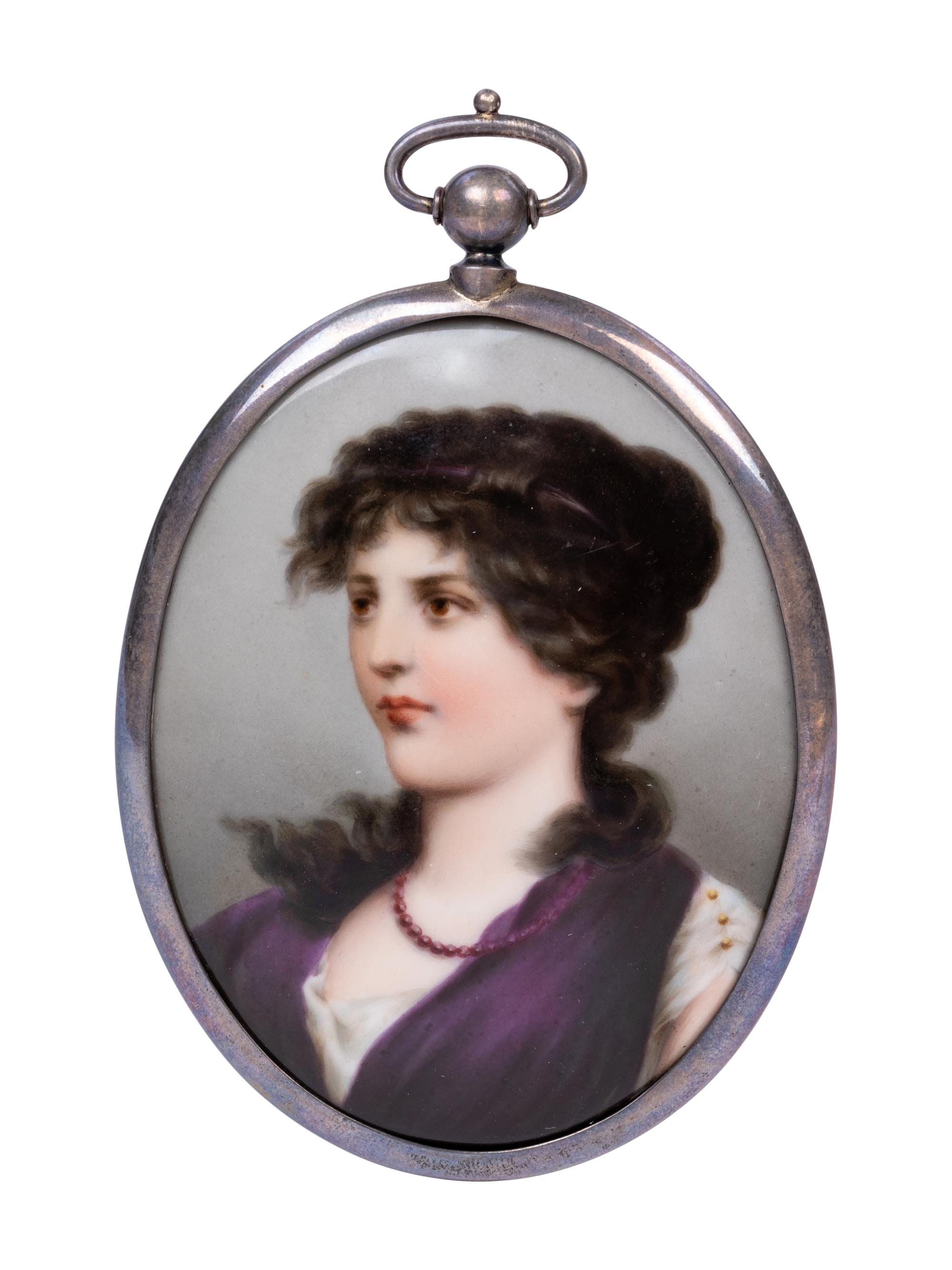 A Continental Silver-Framed Porcelain Plaque