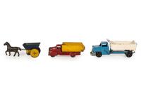 Ten Tin and Pressed Steel Toy Trucks and Wagons