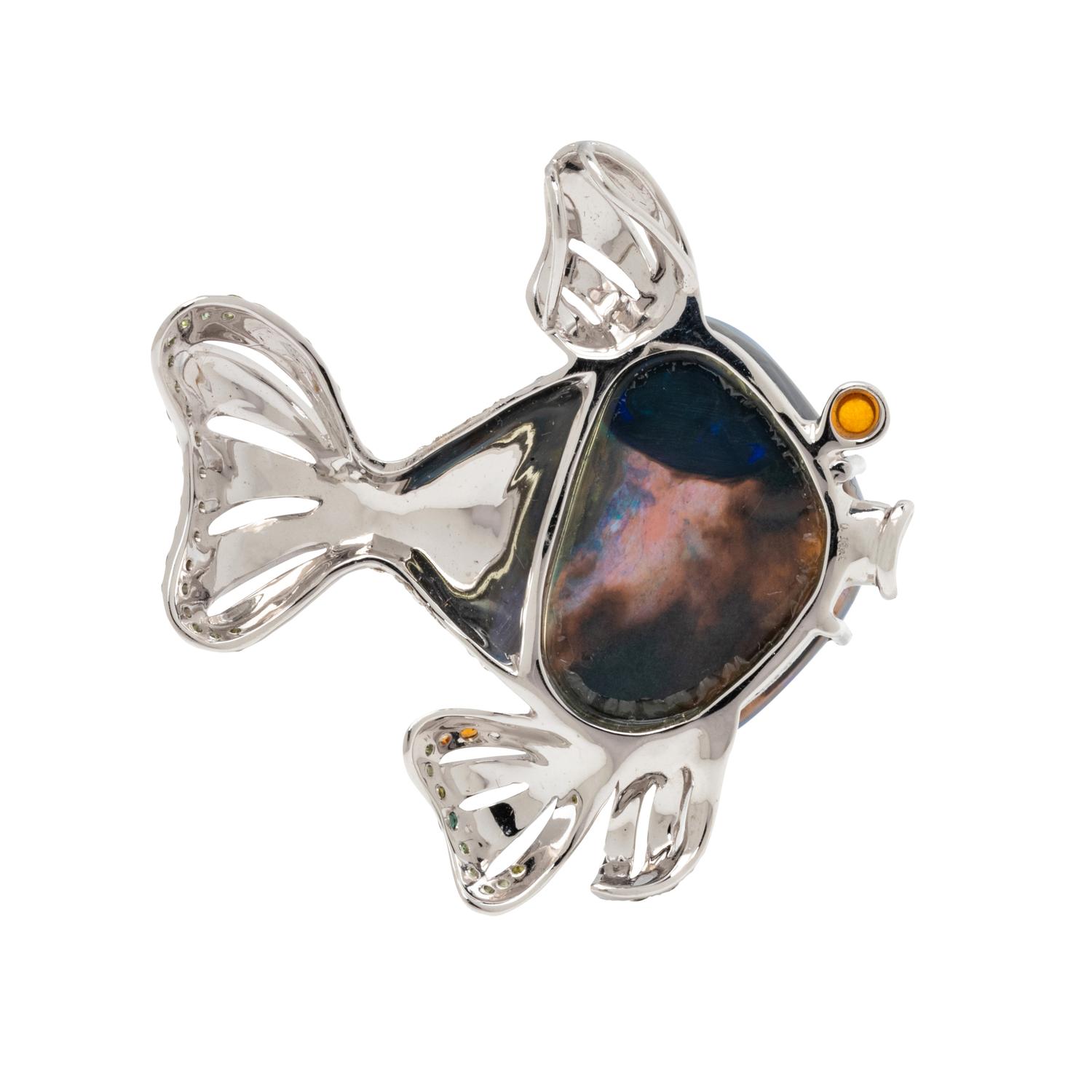 OPAL, DIAMOND AND GEMSTONE FISH PENDANT