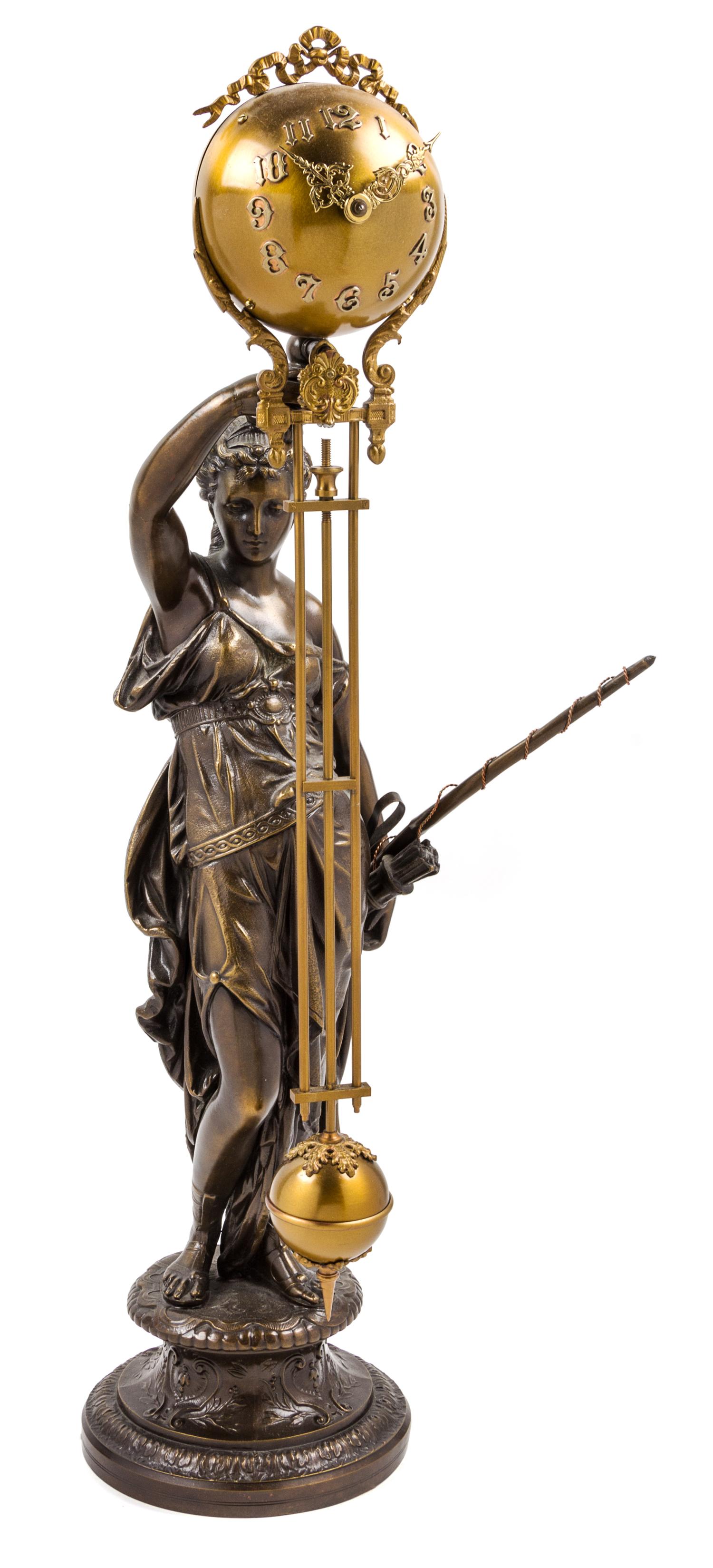 A Cast Metal Figural Pendulum Clock Height 28 inches. — ANSONIA CLOCK CO.