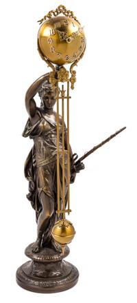A Cast Metal Figural Pendulum Clock Height 28 inches. — ANSONIA CLOCK CO.